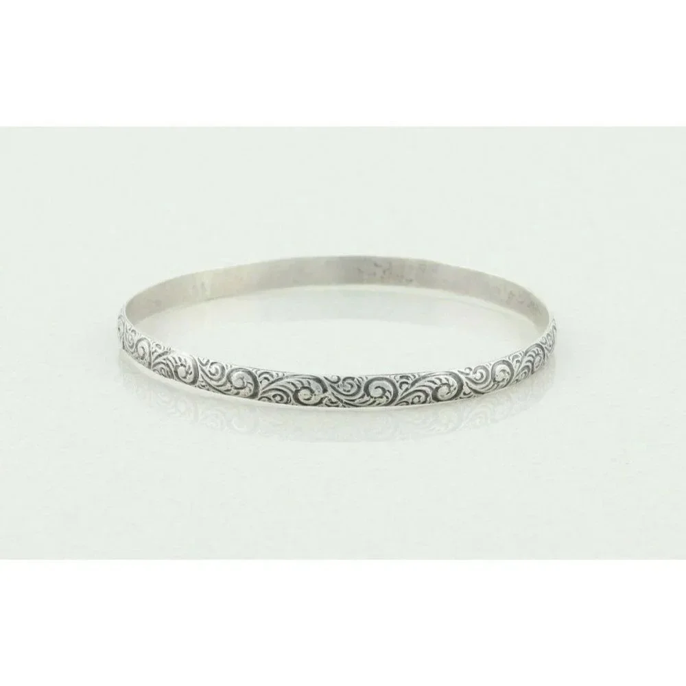 Sterling Silver Swirl Pattern Bangle Bracelet 7 3/4" inch - Picture 5 of 6